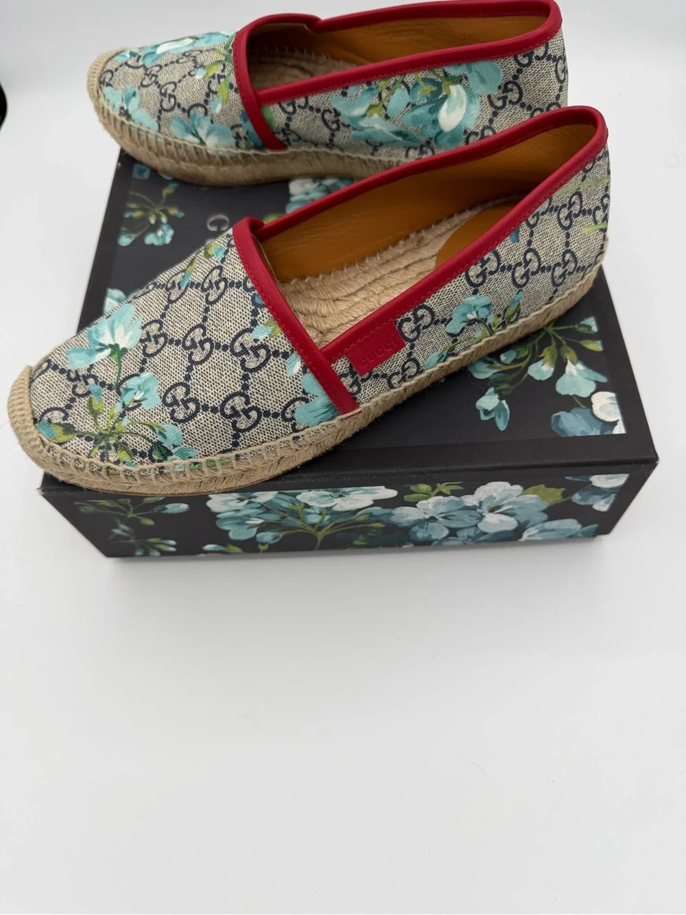 Gucci Women’s Floral GG Canvas Espadrilles with Red Trim
